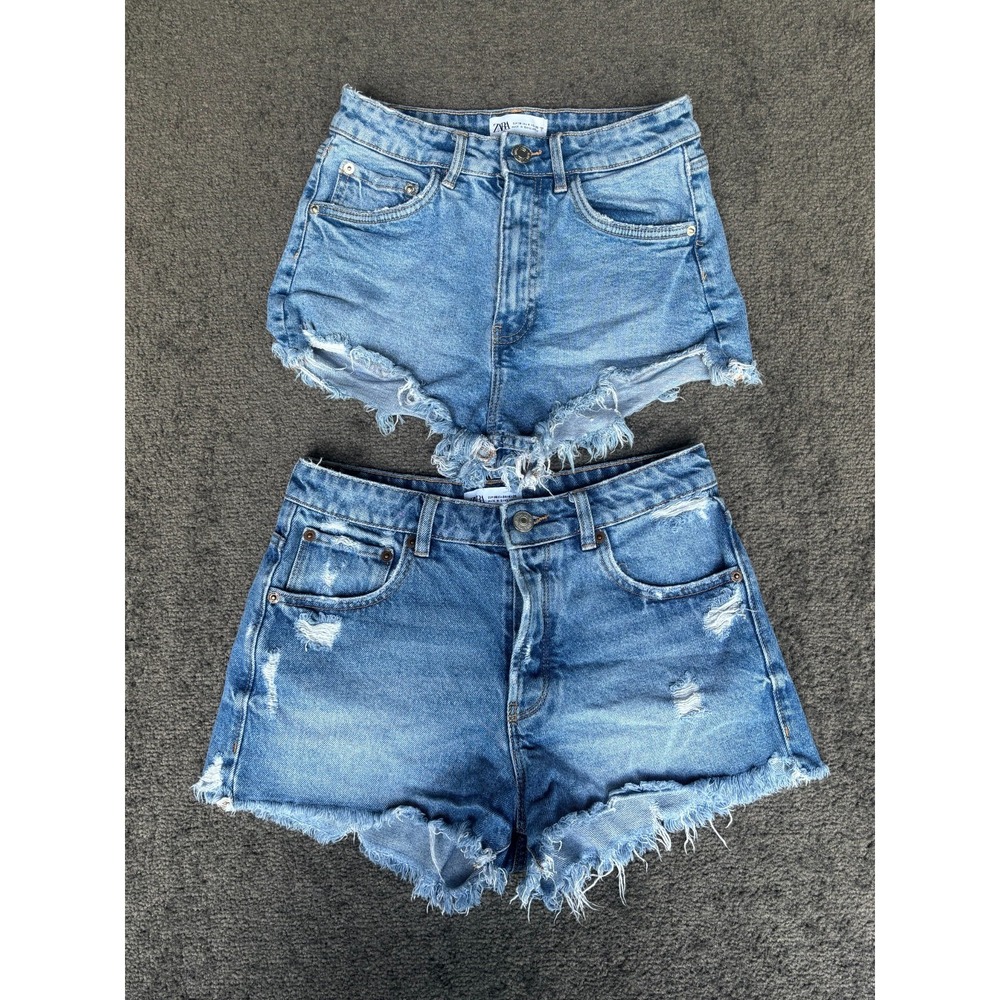 Lot of 2  Zara Denim Shorts Women SZ 4 Blue Pockets Belt Loops Zip‎ Fly